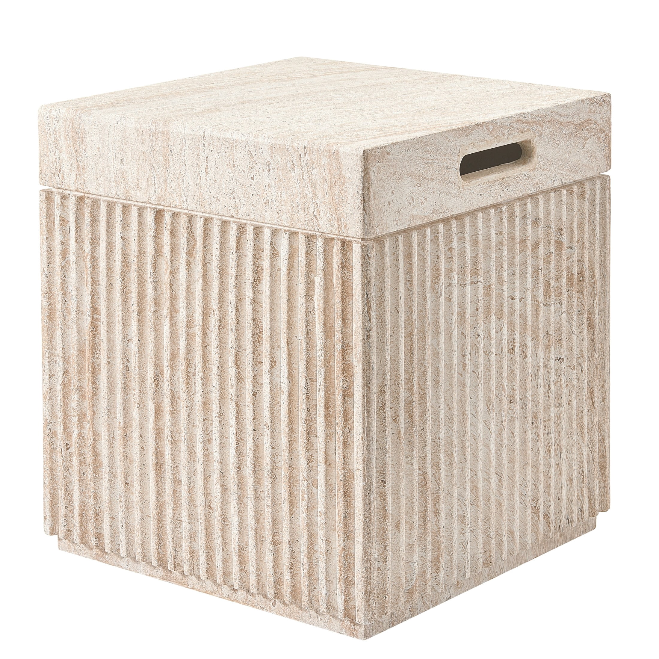 Christopher Knight Home Lightweight MGO Square Fluted Accent Side Table, Travertine Finish, Set of 4