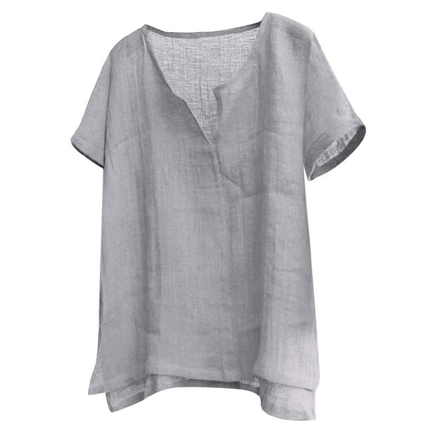 Camisa Henley de algodón y lino para hombre: manga corta, corte holgado, color liso, playa/yoga, tallas M-XXXXL, todas las estaciones