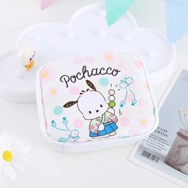 Servilleta sanitaria Kawaii Sanrio Pochacco, almacenamiento con cremallera para niña, estuche sanitario de período fisiológico para estudiantes, bolsa portátil para artículos pequeños