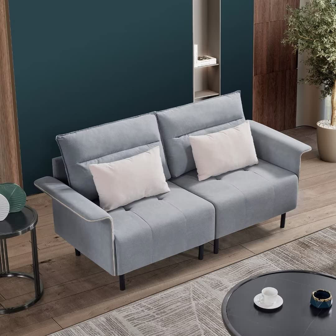 Resenkos 72" Mid-Century Tufted Sofa Couch, Upholstered Wood Base Sofa, Light Grey Resenkos 72" Mid-Century Tufted Sofa Couch, Upholstered Wood Base Sofa, Light Grey