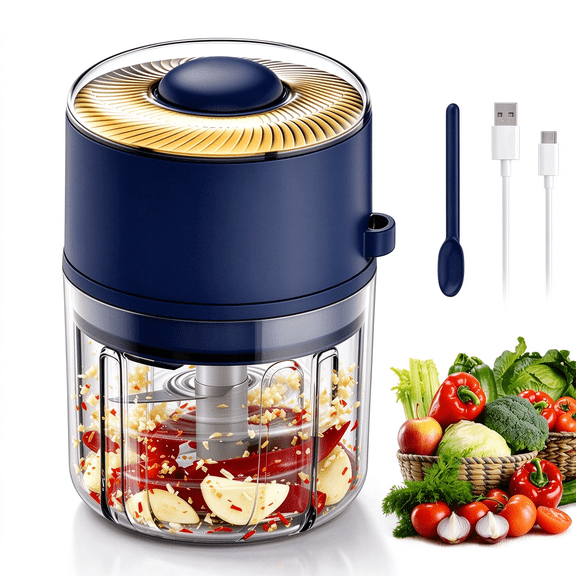 iFaveorr Electric Garlic Chopper Mini, 350 ml Small Garlic Mincer with 6 Stainless Steel Blades, Portable Rechargeable Cordless Chopper for Onion, Chili, Ginger, Nuts, Meat & Fruits (Blue)