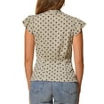 thumbnail image 3 of INSPIRE CHIC Women's Blouse Polka Dots Tie Neck Ruffled Cap Sleeve Wear-to-Work Top M Light Khaki, 3 of 6