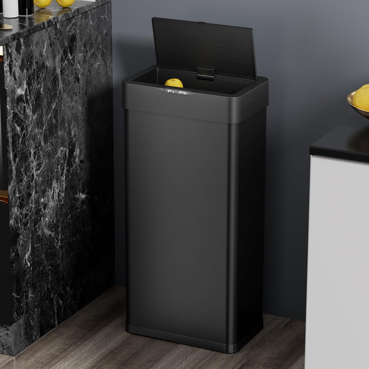 Pirecart Motion Sensor Trash Can 16 Gallon Automatic Trash Bin for Bathroom, Office, Home, Black