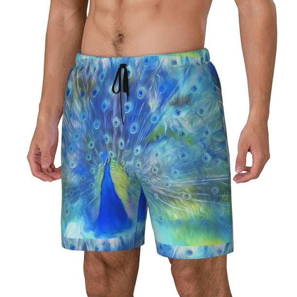 Fotbe Peacock Traje de Baño para Hombre – Shorts de Natación de Secado Rápido con Forro y Bolsillos-Large