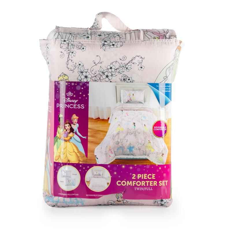 Princess Floral Gardens 2-Piece Twin/Full Reversible Comforter Set, Polyester Microfiber, Pink & White, Disney