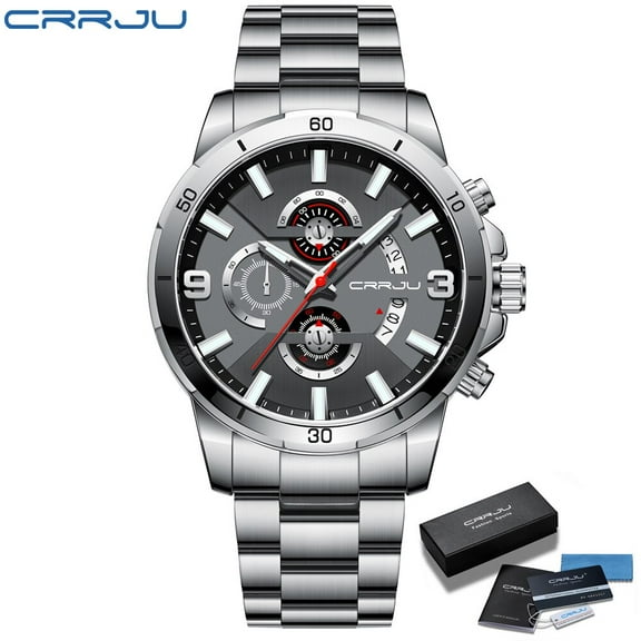 CRRJU Top Brand Sports Chronograph Quartz Wristwatch reloj hombre Luxury Men Automatic Wristwatch 316L Stainless Steel Watch