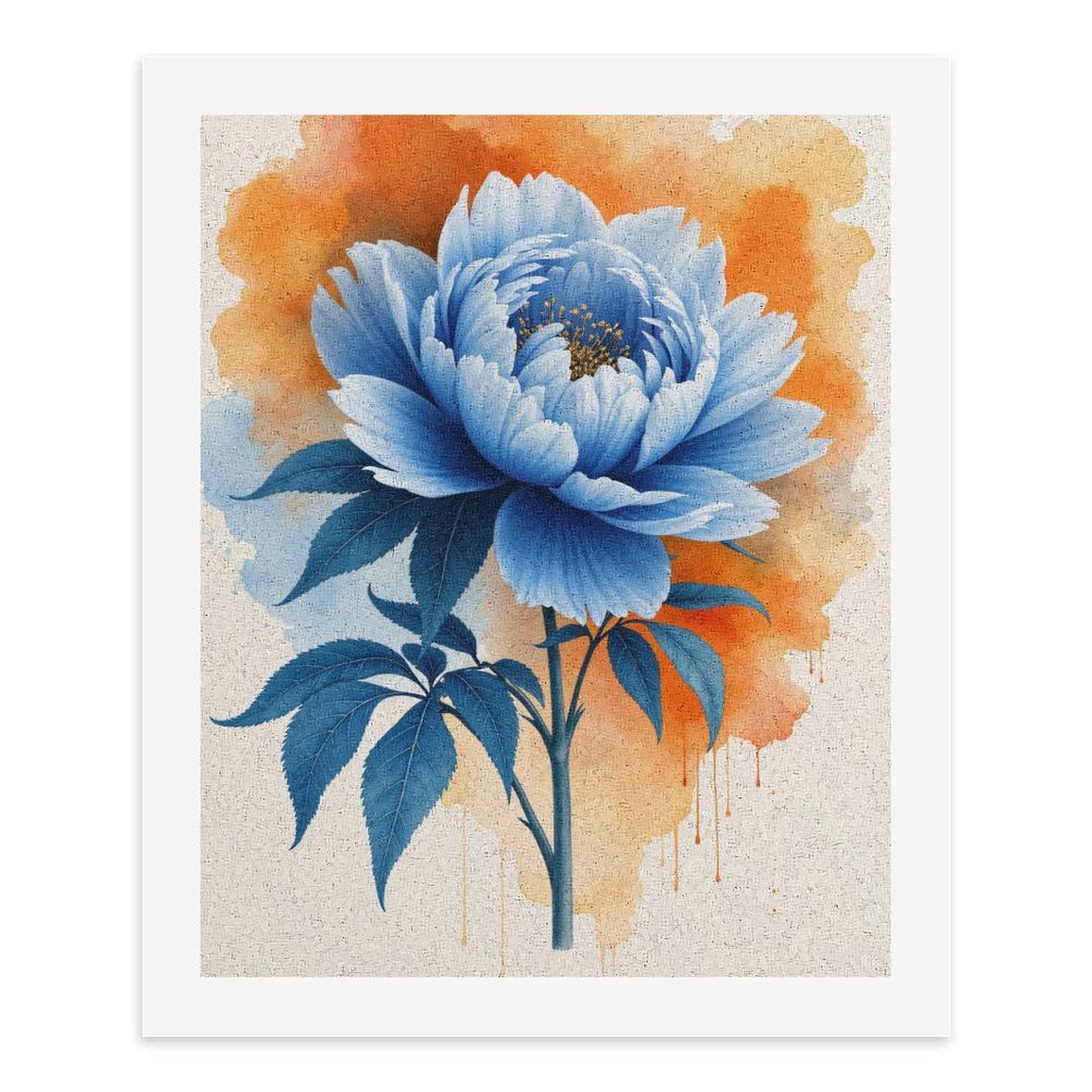 Paint By Numbers Kit for Adults Beginner - DIY Blue Flower Art on Orange Background Canvas Painting Kits for Adults, Frameless Paint By Number for Adults for Home Wall Decor 16x20 Inch