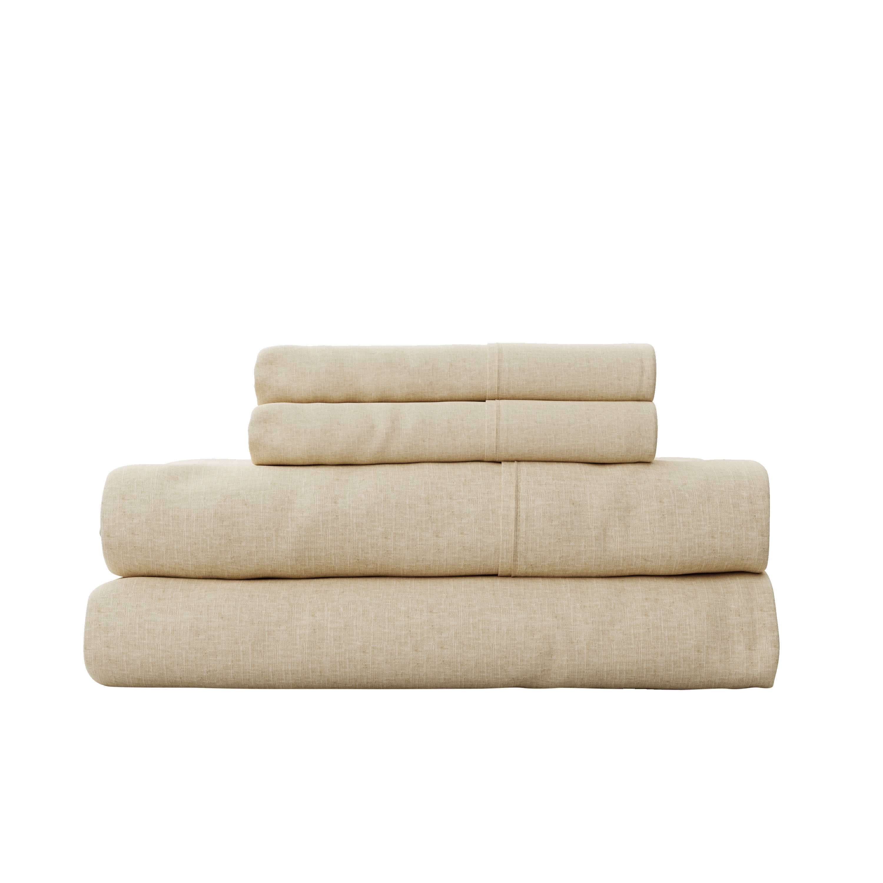 Seed & Stone Recycled Cotton Percale Bed Sheet Set, Soft, with Deep Pockets, King, Beige, 4-Piece