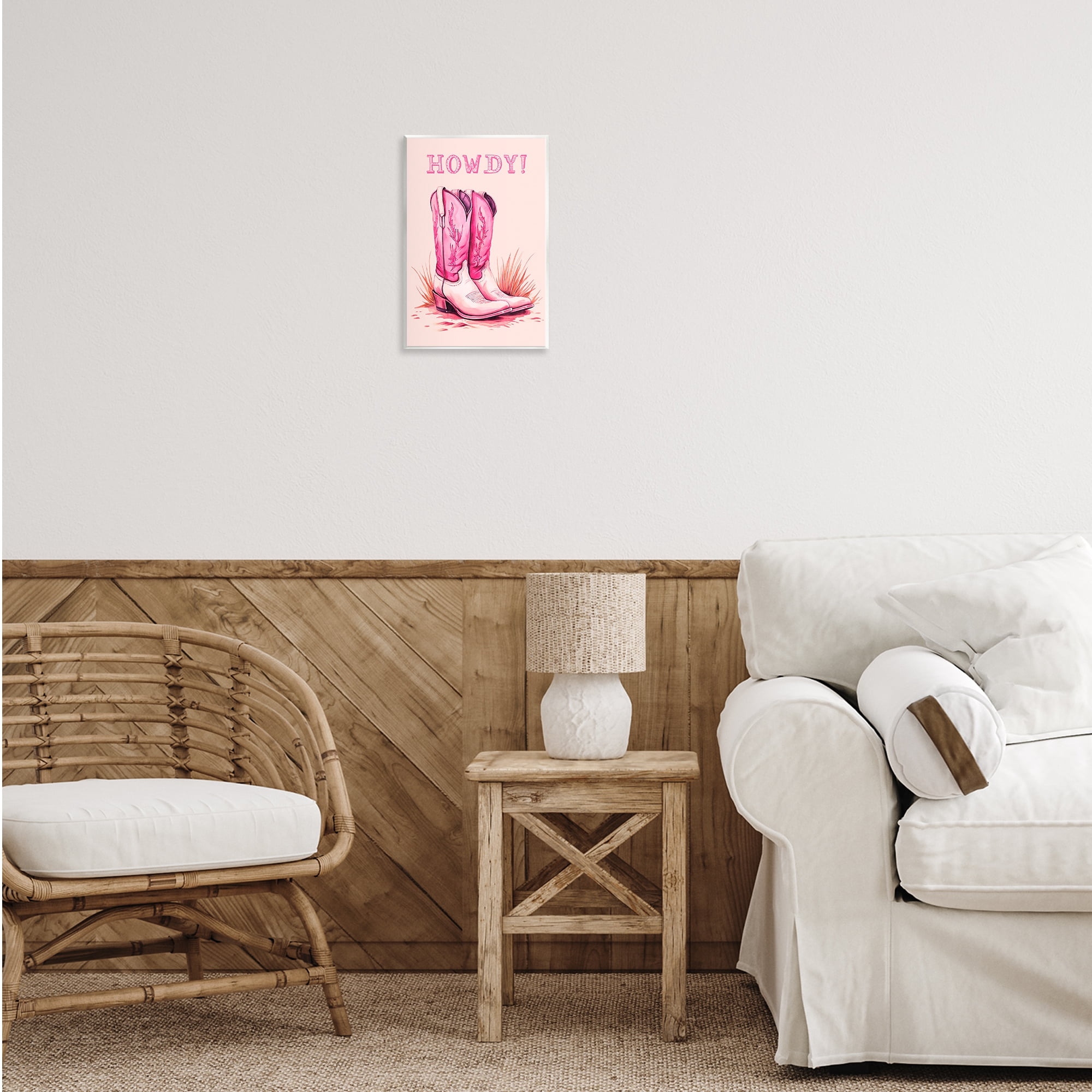 Stupell Industries Pink Cowgirl Boots Howdy Fashion Painting Unframed Art Print Wall Art, 10 x 15