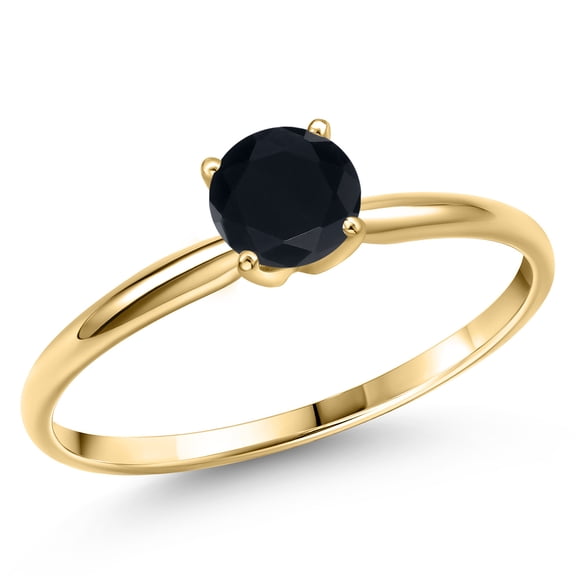 Gem Stone King 14K Yellow Gold Black Onyx Engagement Ring for Women | 0.80 Cttw | Round 6MM | Gemstone December Birthstone | Size 6