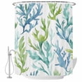 thumbnail image 2 of Blue Green Coral Waterproof Fabric Shower Curtain,Aqua Abstract Coastal Sea Tropical Waterproof Fabric Shower Curtain for Bathroom Curtains Bathtubs Hotel Shower Curtains with 12 Hooks Long 72x78in, 2 of 8