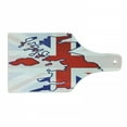thumbnail image 1 of Union Jack Cutting Board, Faded United Kingdom Flag and Country Map Composition Nations, Decorative Tempered Glass Cutting and Serving Board, Wine Bottle Shape, Violet Blue Red White, by Ambesonne, 1 of 1