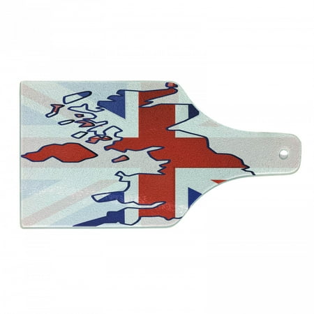 

Union Jack Cutting Board Faded United Kingdom Flag and Country Map Composition Nations Decorative Tempered Glass Cutting and Serving Board Wine Bottle Shape Violet Blue Red White by Ambesonne