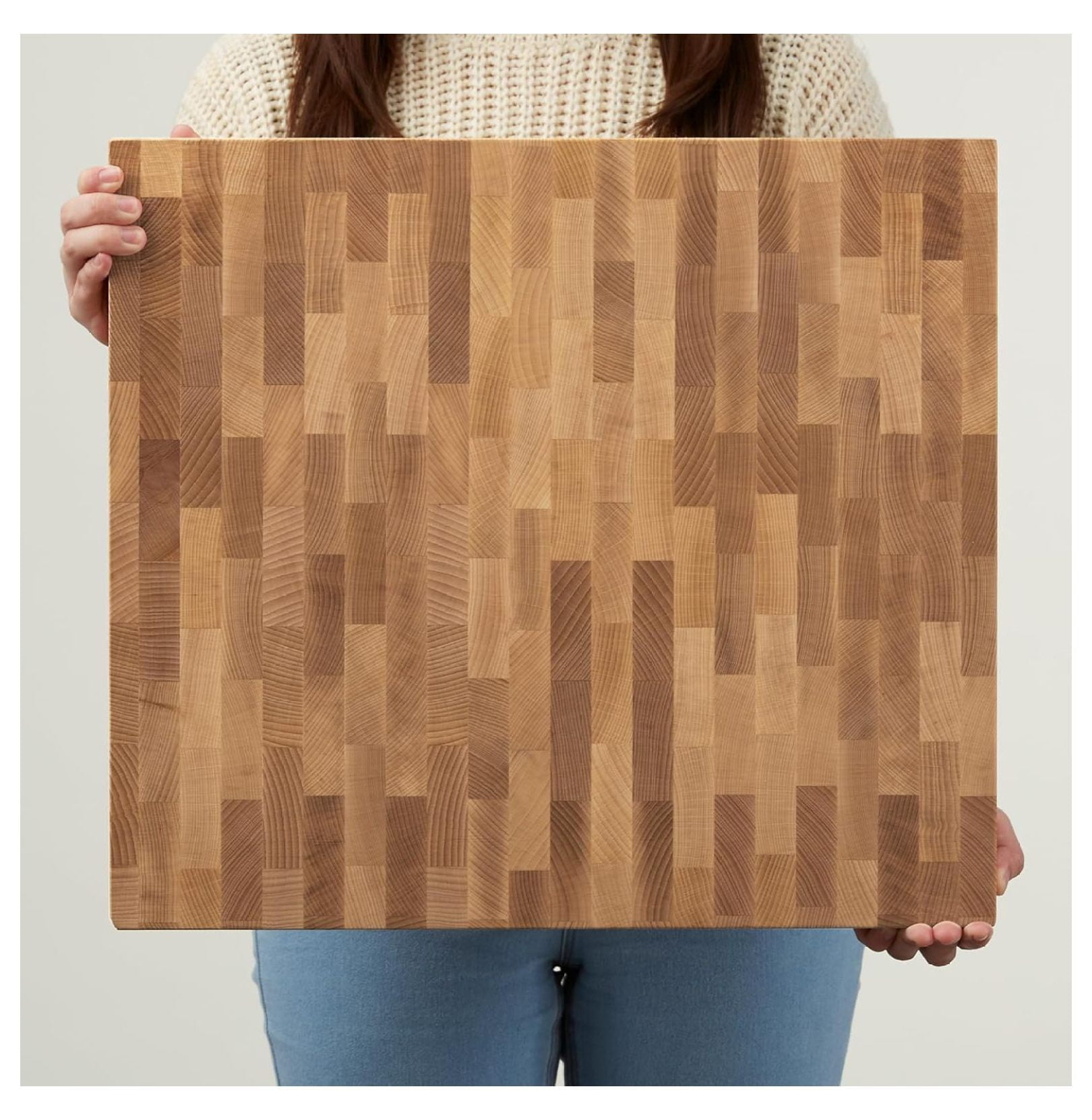 Butcher Block Cutting Board - 16x18 Inch Beechwood End Grain - Heavy Duty Chopping Board for Meat & Charcuterie - Kitchen Countertop Safe