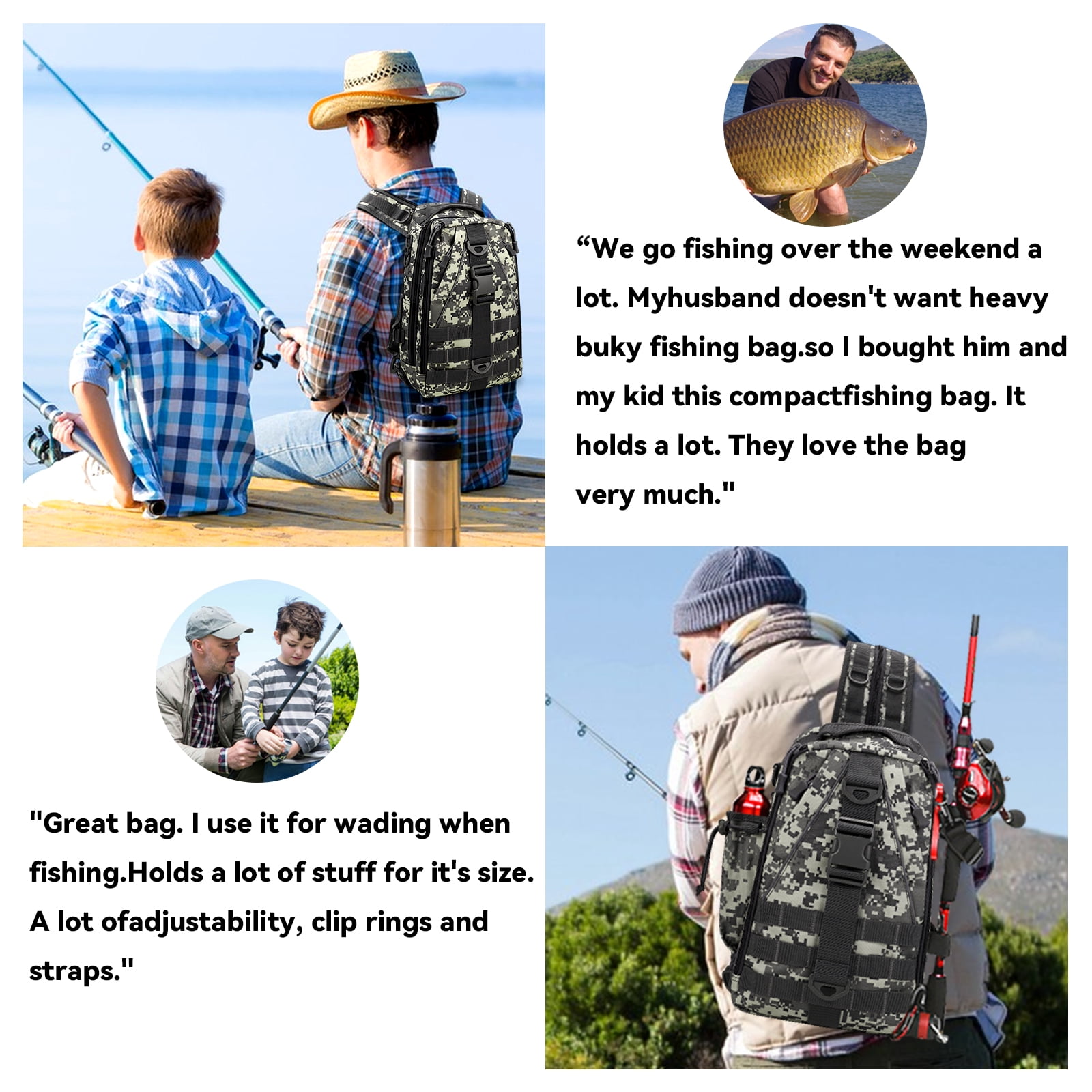 2BK Fishing Backpack Fishing Bag Tackle Box Sling Bag Water-Resistant Fishing Gear Bag with Rod Holder