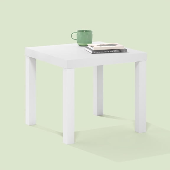 Bayan End Table, Square Side Table, for Small Spaces, Living Room, Bedroom, White