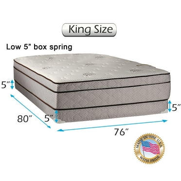 Dream Solutions USA Fifth Ave Extra Soft Foam Eurotop (PillowTop) 76"x80"x13" King Mattress & Low 5" Height Box Spring set - Therapeutic Technology, Orthopedic Support, Quality Sleep System