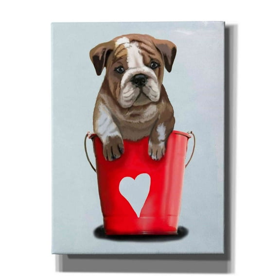 Epic Graffiti 'Bulldog Bucket Of Love, Red' by Fab Funky Canvas Wall Art, 18"x26"