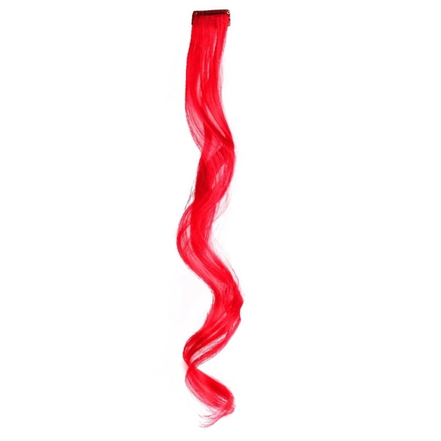 Zhuge Extensiones de cabello de colores, 6 piezas, 18 pulgadas, clip en un solo color arcoíris, resaltado para fiesta, postizo sintético largo ondulado para mujeres, regalos para fiestas, rojo