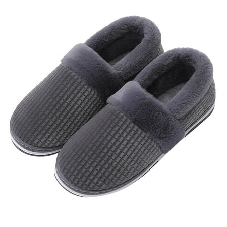 

Gubotare Men Slippers Men s Cozy Memory Foam Spa Thong Flip Flops House Indoor Slippers Plush Gridding Velvet Lining Clog Style Gray 11
