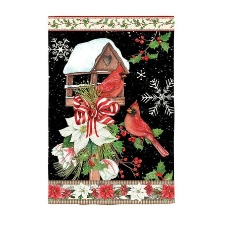 Evergreen Joyful Cardinal Winter Visit Suede Garden Flag 12 x 18 Inches Indoor Outdoor Decor