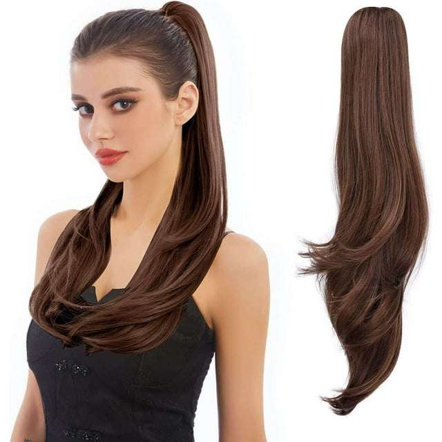 Extension de Queue de Cheval, Extension de Cheveux Queue de Cheval 22 Pouces Longue Griffe Extension de Cheveux Synthétiques Bouclés Ondulés Queue de Cheval à Clipser Perruque Queue de Cheval Quotidienne Moelleuse pour Femmes, 4.8 OZ, Auburn