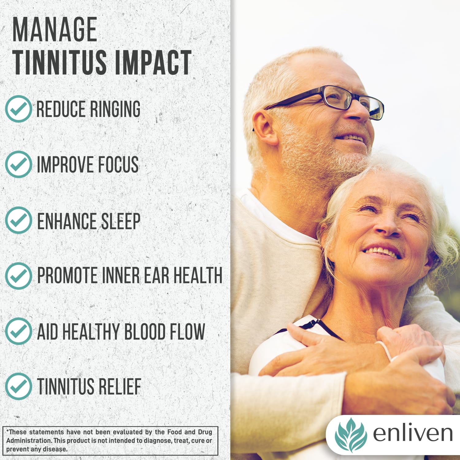 Enliven Tinnitus Relief Formula, Extra Strength for Ringing Ears, 180 Caplets - Tinnitus Relief 1500mg