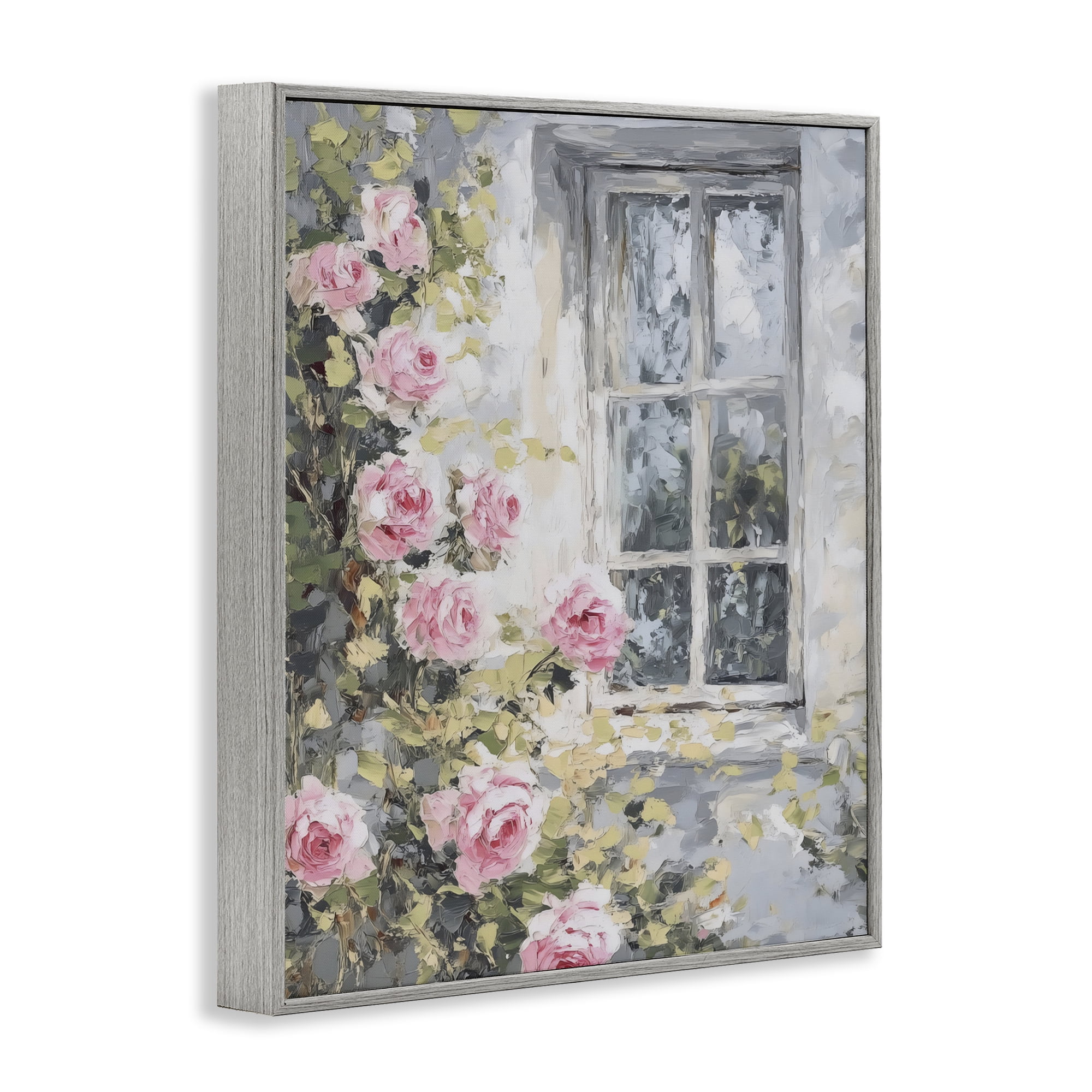 Stupell Industries View Of Roses Cottage Window Gray Framed Giclee Art, design by LSR Design Studio