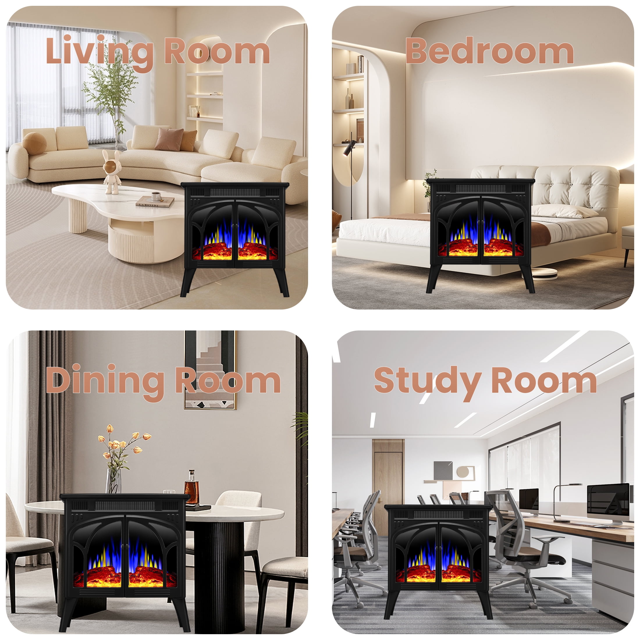 AGLUCKY Electric Fireplace Heater 25'' with 3D Realistic Flame Effect,  Freestanding Fireplace with Remote Control,Timer, Different Flame Color,2  Heating Modes 500W/1500W,- Black - Walmart.com
