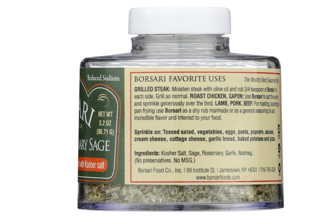 Borsari Tuscan Rosemary Sage Seasoning Salt, 3.2 Oz - Pack Of 3