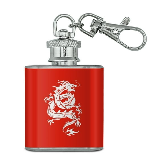 Tribal Dragon Asian Stainless Steel 1oz Mini Flask Key Chain