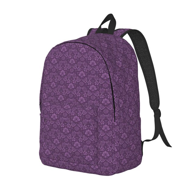 Disketp Retro Florals Purple print Canvas Backpack Lightweight Travel Daypack Student Rucksack Laptop Backpack-