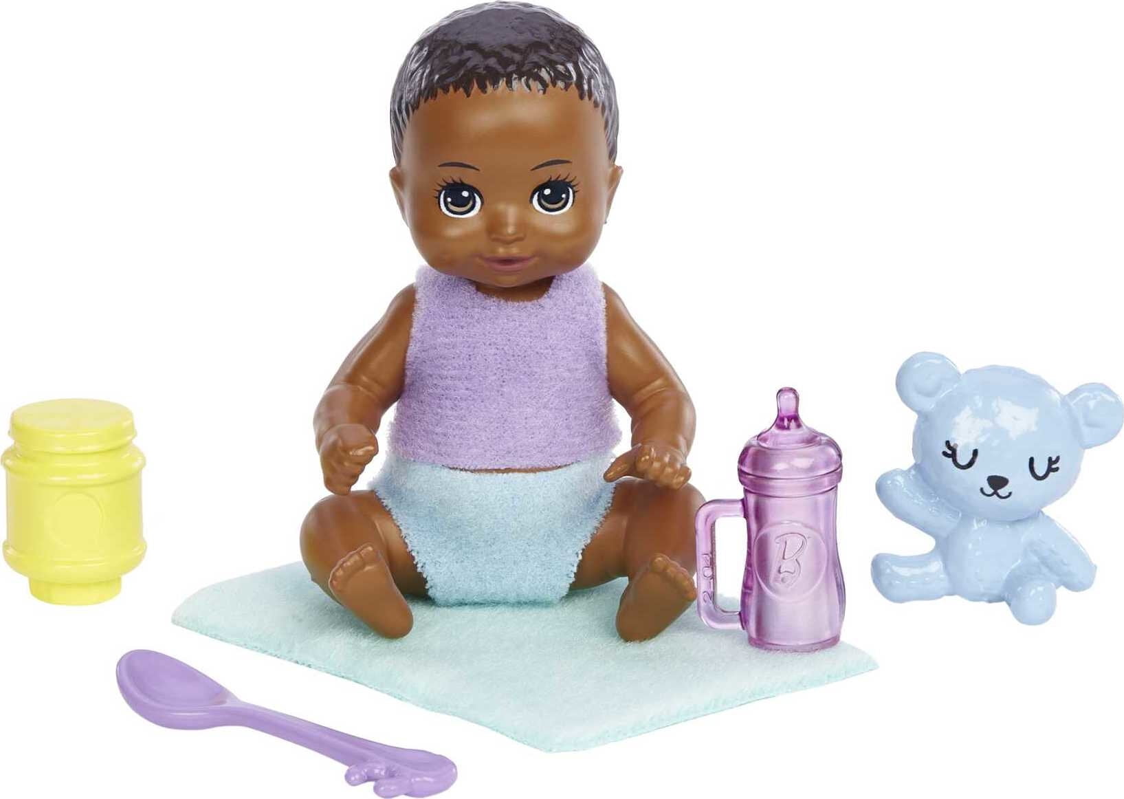 Barbie Skipper Babysitters Inc Doll in Argyle Skirt with 2-Tone Hair, Baby Doll & 5 Themed Pieces