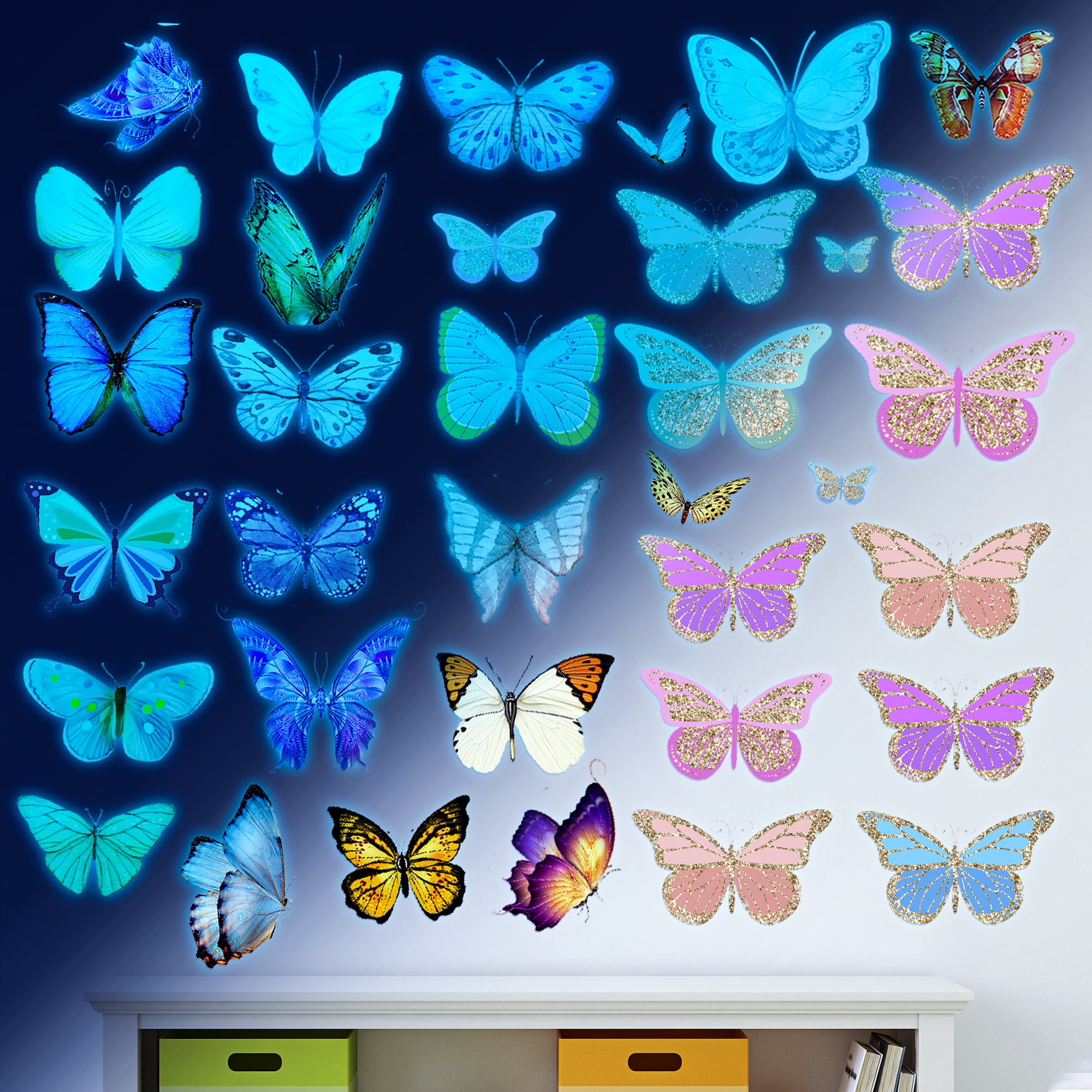  Butterfly Wall Decals Glow in The Dark Butterflies Wall Decals  Luminous Butterfly Wall Stickers Waterproof Peel and Stick for Kids Boys  Girls Bedroom Birthday Decorations : Baby