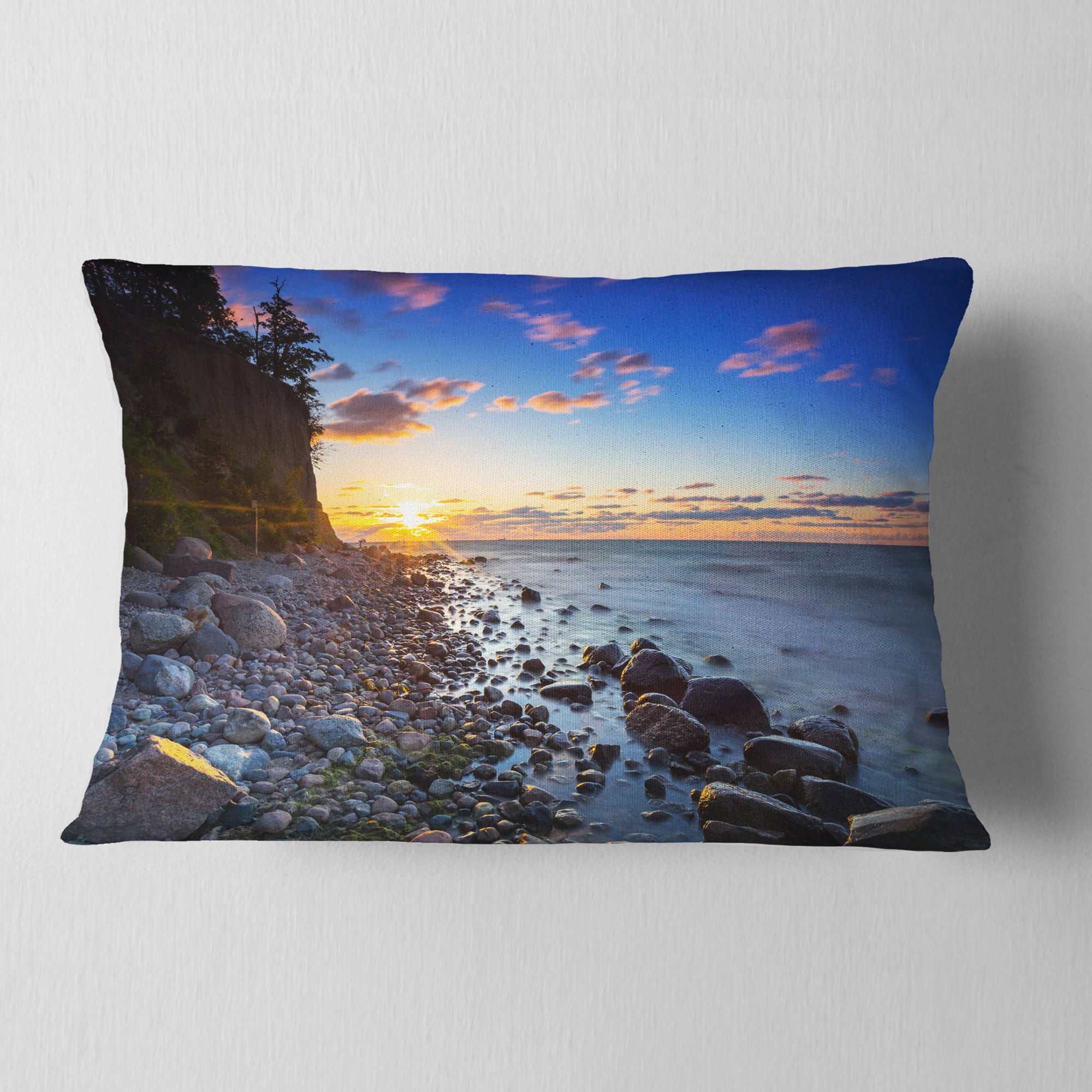 Designart Baltic Sea and Orlowo Cliff at Sunrise - Seascape Throw Pillow - 12x20