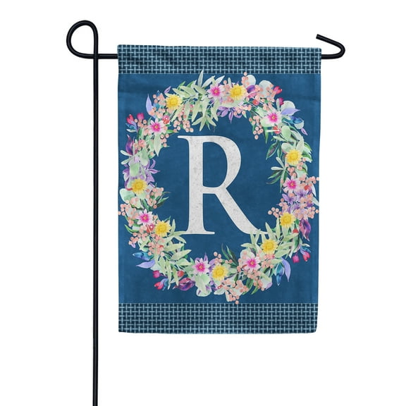 America Forever Spring Monogram Garden Flag Letter R 12.5 x 18 inches Double Sided Vertical Outdoor, Yard, Lawn, Beautiful Flowers, Floral Wreath, Summer Flower Garden Flag