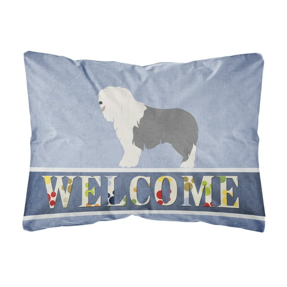 Carolines Treasures BB8304PW1216 Old English Sheepdog Welcome Canvas Fabric Decorative Pillow, Blue, 12H x16W,