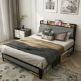 thumbnail image 2 of Full Size Bed Frame with Charging Station and Upholstered Storage Headboard, Metal Platform Bed with Under Bed Storage, No Box Spring Needed, Noise Free, Easy Assembly (Light Grey, Full), 2 of 10