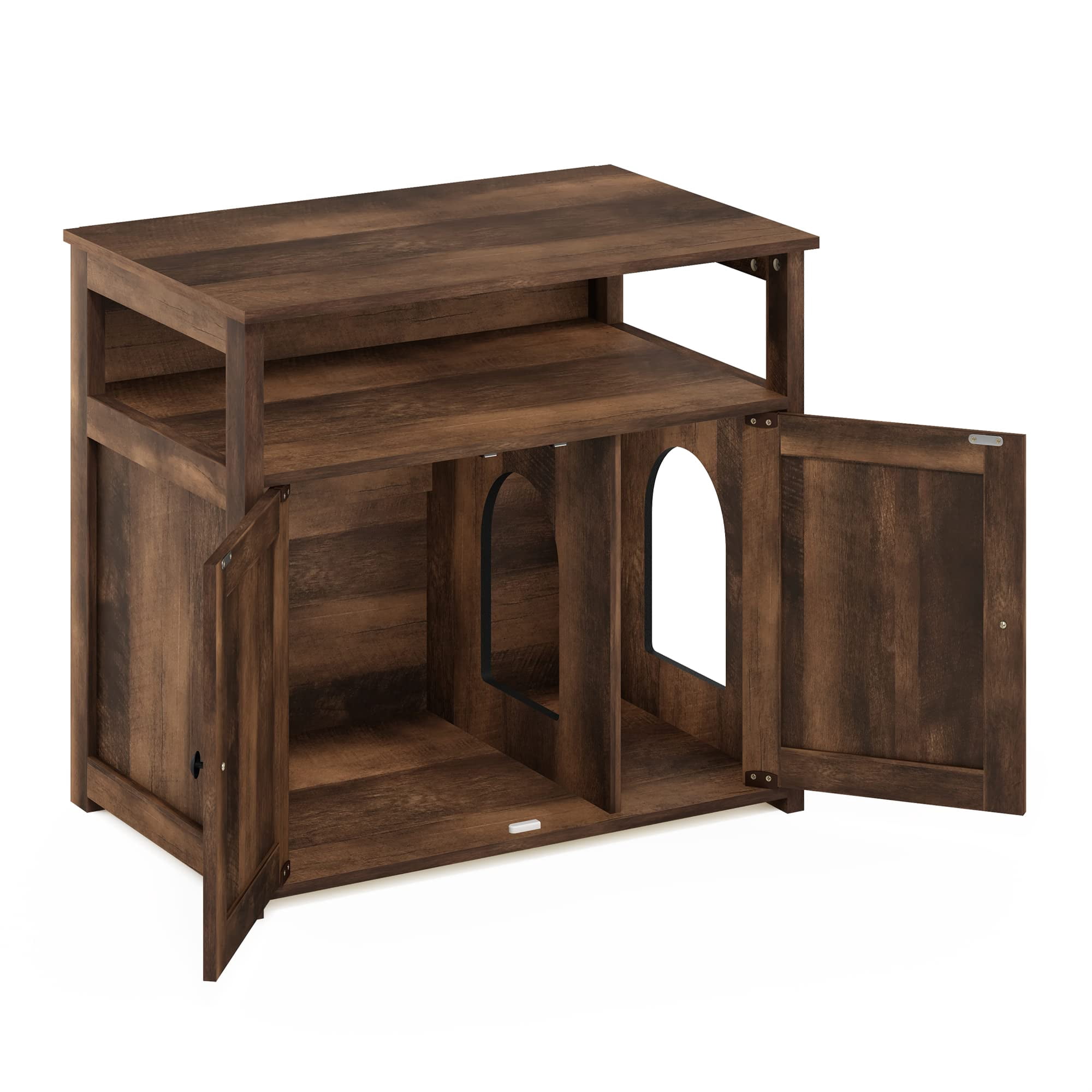 Furinno Peli Farmhouse Cat Litter Cabinet Storage with 2 Doors, Rustic Brown
