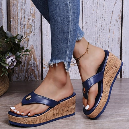 

KBODIU Womens Sandals Mothers Day Gifts Casual Clip Toe Slippers Flip Flops Wedge Platform Sandals for Women Dressy Summer Blue 37