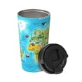 thumbnail image 2 of Picia World Map With Animals Landmarks Pattern 500ml Carry Insulated Coffee Mug, Stainless Steel Travel Mug with Hidden Handle, Leak-Proof for Car, Office, Home, and Outdoor Use, 2 of 8