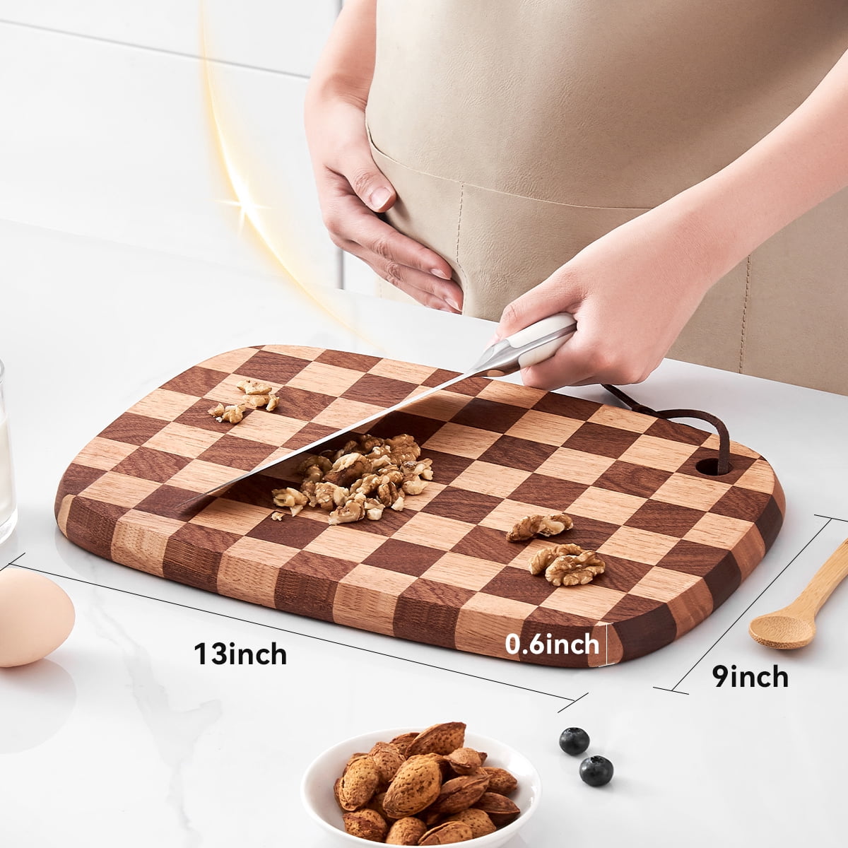 Acacia wood cutting board, kitchen chopping board, upgraded grid cutting board, large hanging meat tray