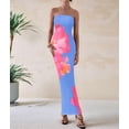 thumbnail image 5 of Women Summer Strapless Maxi Dress Bodycon Floral Long Wedding Guest Dress Formal Cocktail Dresses Blue & Red Flower S, 5 of 10