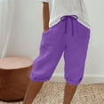 thumbnail image 7 of HKYNLAG Bermuda Shorts for Women Knee Length Plus Size Cotton Linen Shorts Elastic Waist Drawstring Shorts Summer Capris Pants with Pockets Purple 3XL, 7 of 7