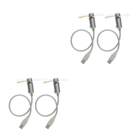 Set of 2 Mini USB Fan LED Rechargeable Dual Monitor Stand Silver