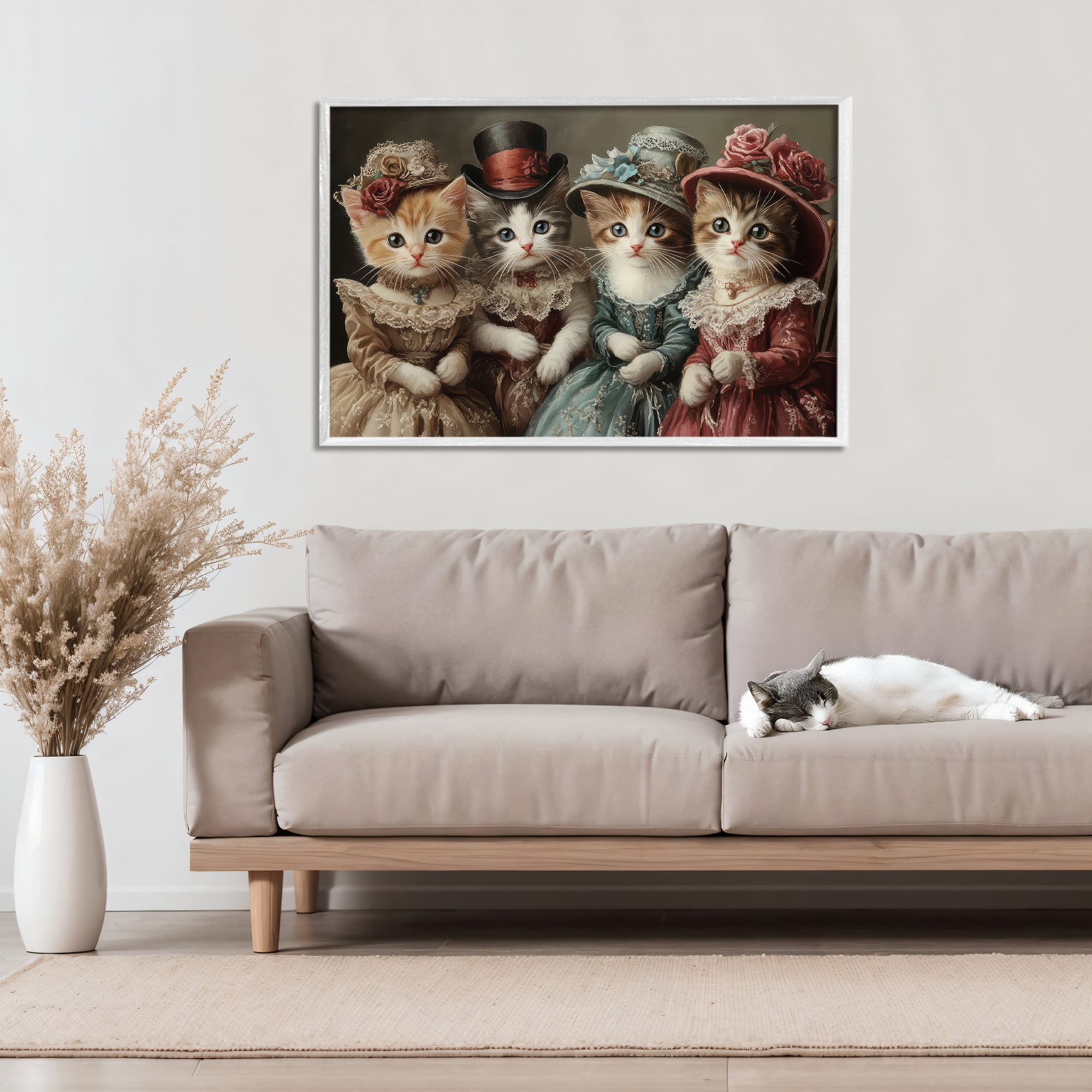 Stupell Industries Vintage Dress Kittens White Framed Giclee Art, design by The Wands Want