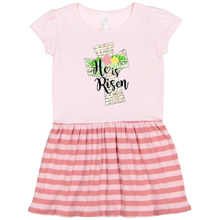 

Inktastic He is Risen Cross with Script and Flowers Gift Toddler Girl Dress