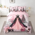 thumbnail image 2 of Homewish Kawaii Princess Dress Bedding Comforter Set 7pcs for Girl, Romantic Love Heart Queen Bedding Sets, Pink Black Fashion Reversible Queen Sheet Sets, Ultra Soft Bedroom Decor, 2 of 7