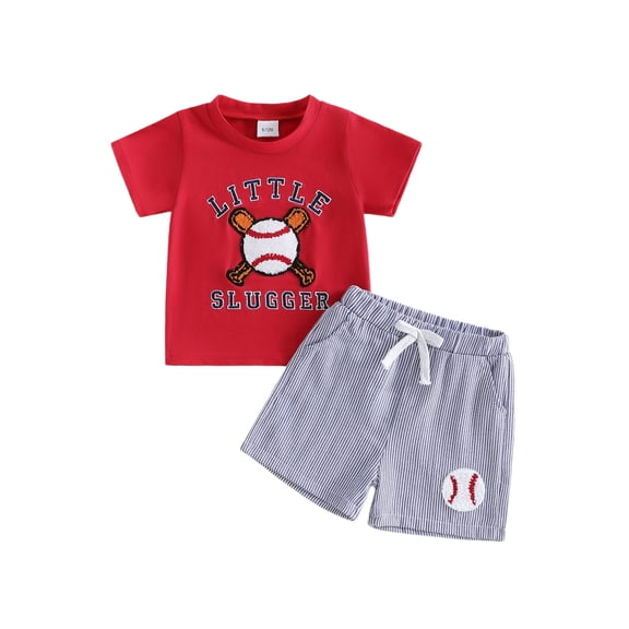 BemeyourBBs Toddler Baby Boys Summer Outfits Baseball Embroidery Short Sleeves T-Shirt and Striped Shorts Set for 2 Piece Clothes Set
