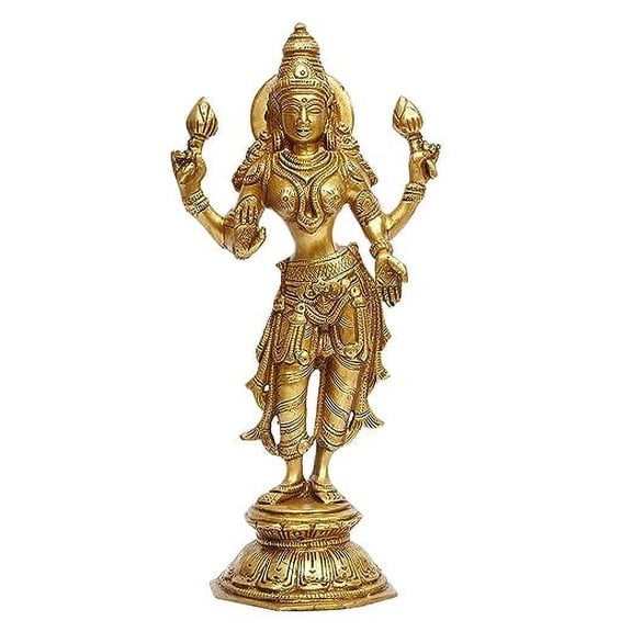 Brass World Brass Maa Laxmi Murti Lakshmi Standing Blessing Idol Statue for Home Office Mandir Décor Puja Vaastu 10 Inch